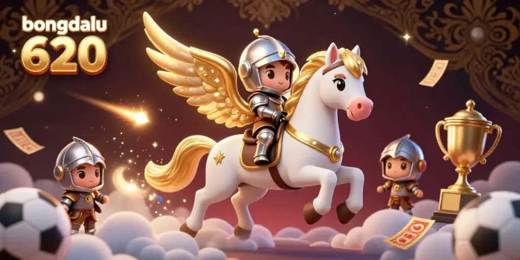 Experience the excitement of sports betting with the dynamic bongdalu 620 illustration featuring a celestial horse and knight.