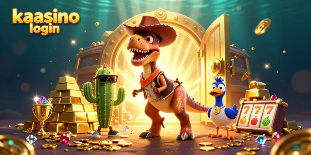 Access the exciting world of gambling with kaasino login, featuring a colorful 3D casino scene.