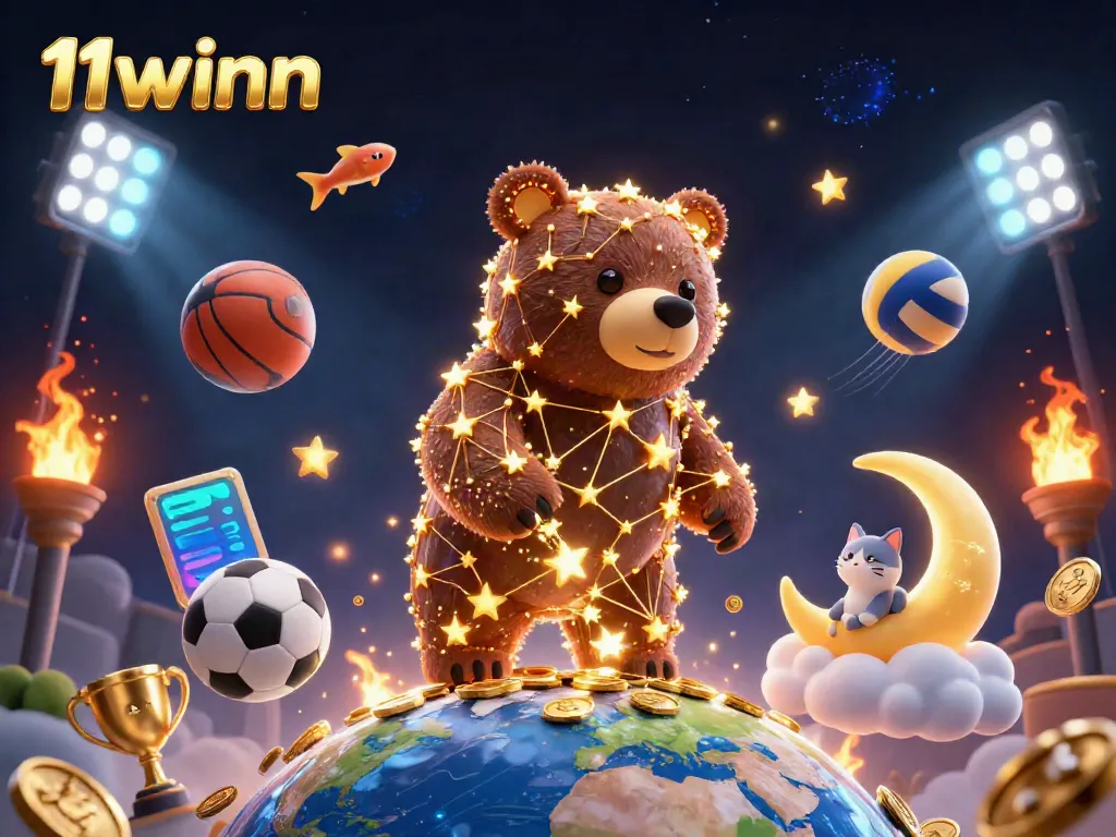 Experience thrilling action at 11winn as the constellation bear collects coins in a vibrant casino scene.