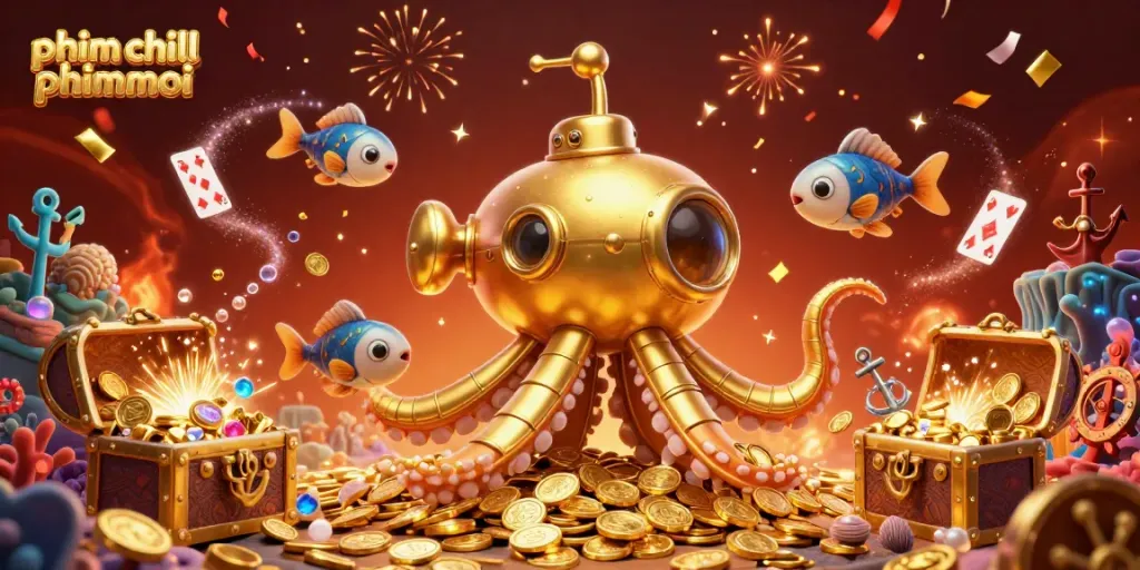 Engaging scene featuring "phim chill phimmoi" with golden kraken submarine and dynamic casino elements.