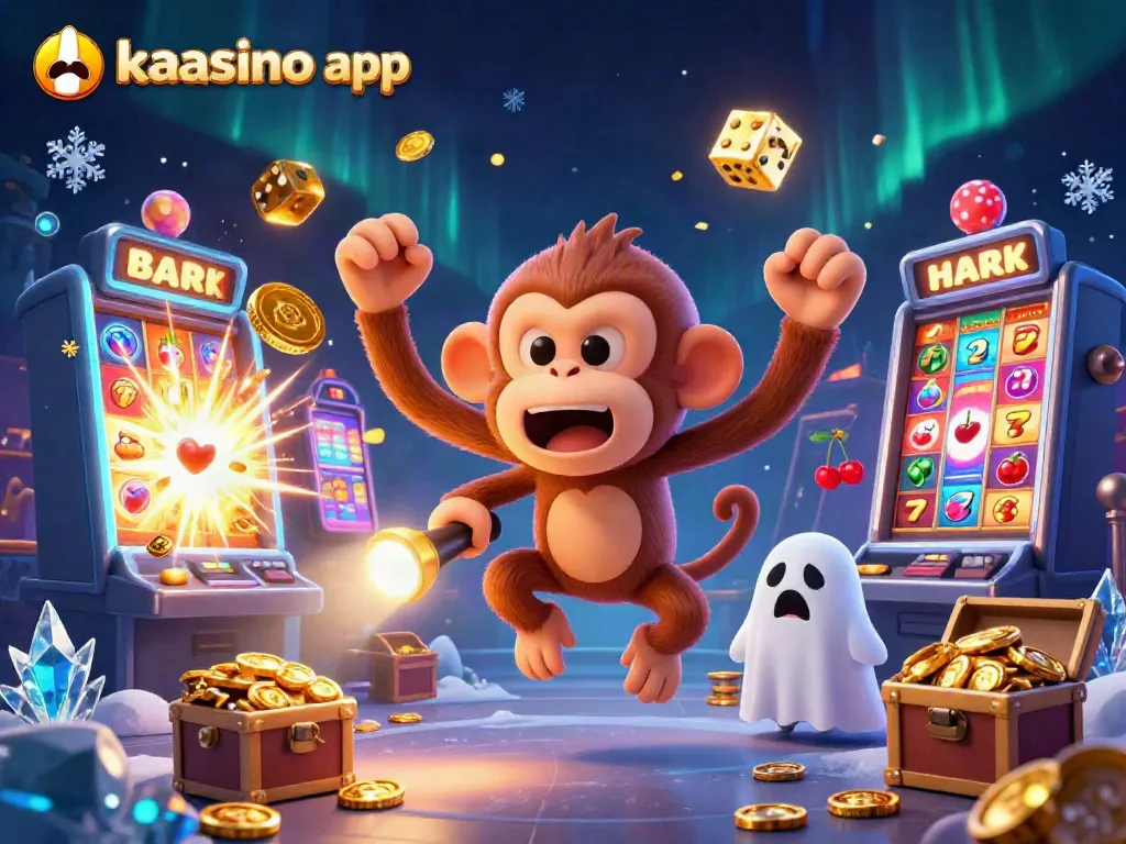 Engage with the kaasino app in a vibrant 3D casino scene featuring animated characters and games.