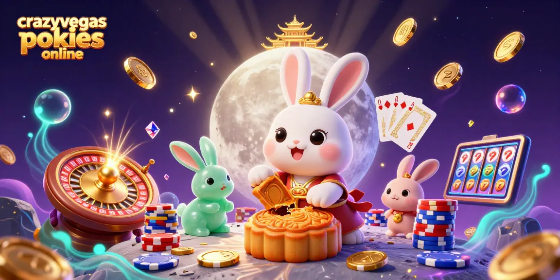 Experience the magic of crazyvegas pokies online with a captivating 3D illustration of a moon rabbit.