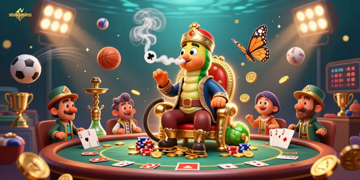 Experience stellarspins with vibrant poker action amid enchanting gold coins and dynamic sports elements.